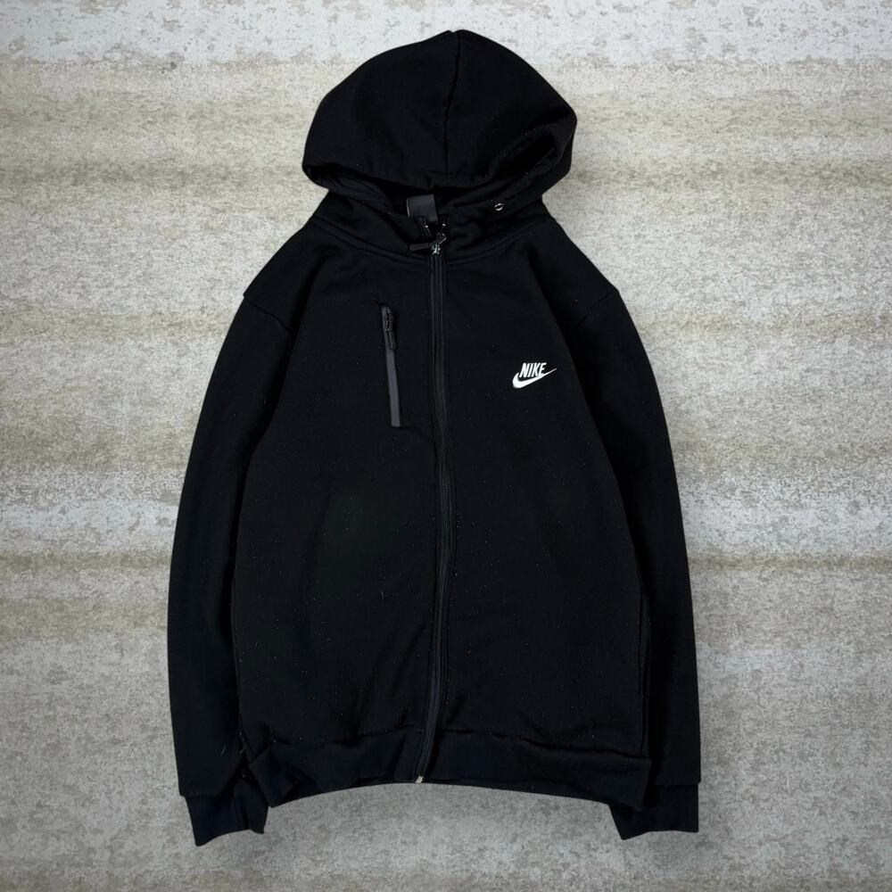 Vintage Y2K Nike Hoodie Mens L Black White Swoosh Cotton Full Zip